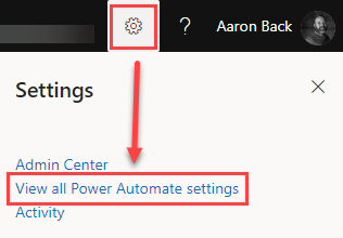 Power Automate Experimental Features navigation