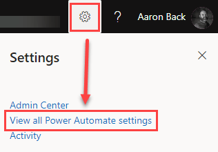 Power Automate Experimental Features navigation