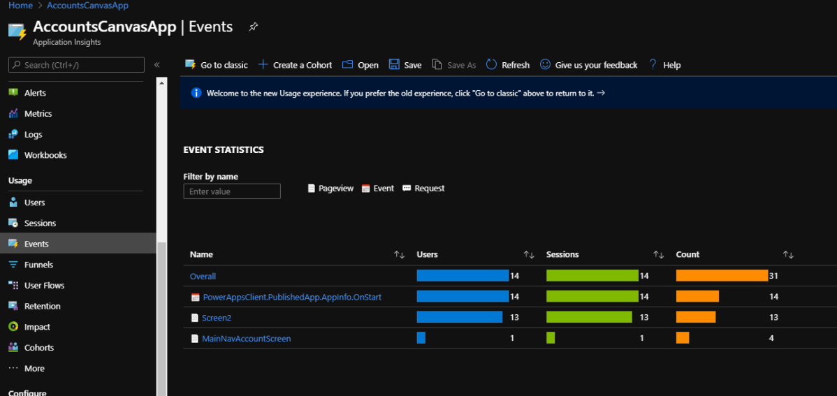 Log Canvas Power App telemetry data in Azure Application Insights | Power&nbsp;Apps